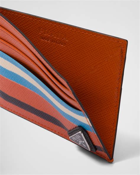 Orange Printed Saffiano leather card holder 